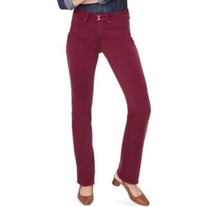 NYDJ Maroon Marilyn Straight Leg LiftxTuck Pants Size‎ 8 Frayed Cotton